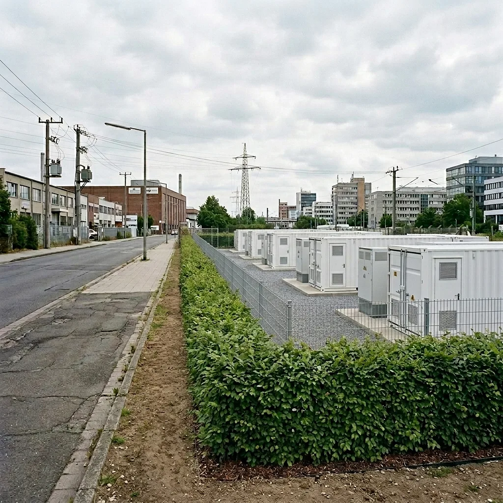 Schritt 4: Fotomontage des Batteriespeichers nach 5 Jahren mit angewachsenen Hecken