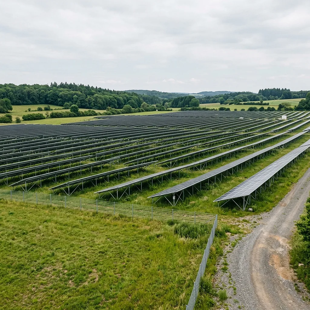 Ist-Zustand: Unbebaute Wiesenfläche an der PV-Freiflächenanlage vor der 3D-Integration