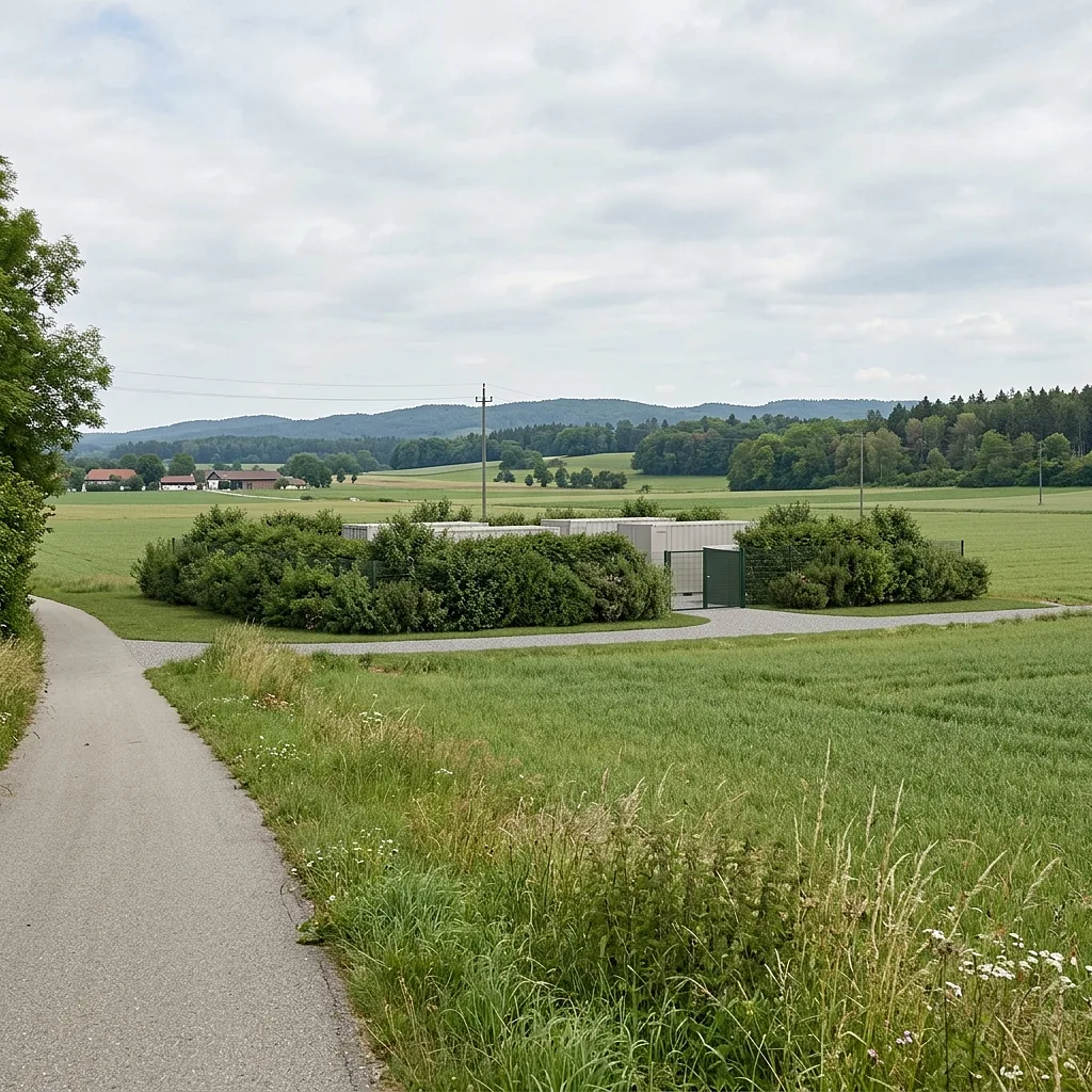 Gemeinderatspaket: Fotomontage vom Ortsrand mit Eingrünung
