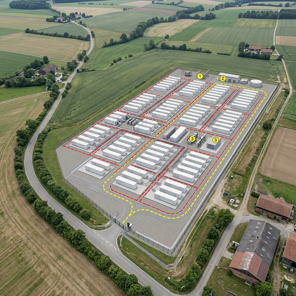 Genehmigungspaket: annotierte Vogelperspektive des Batteriespeichers