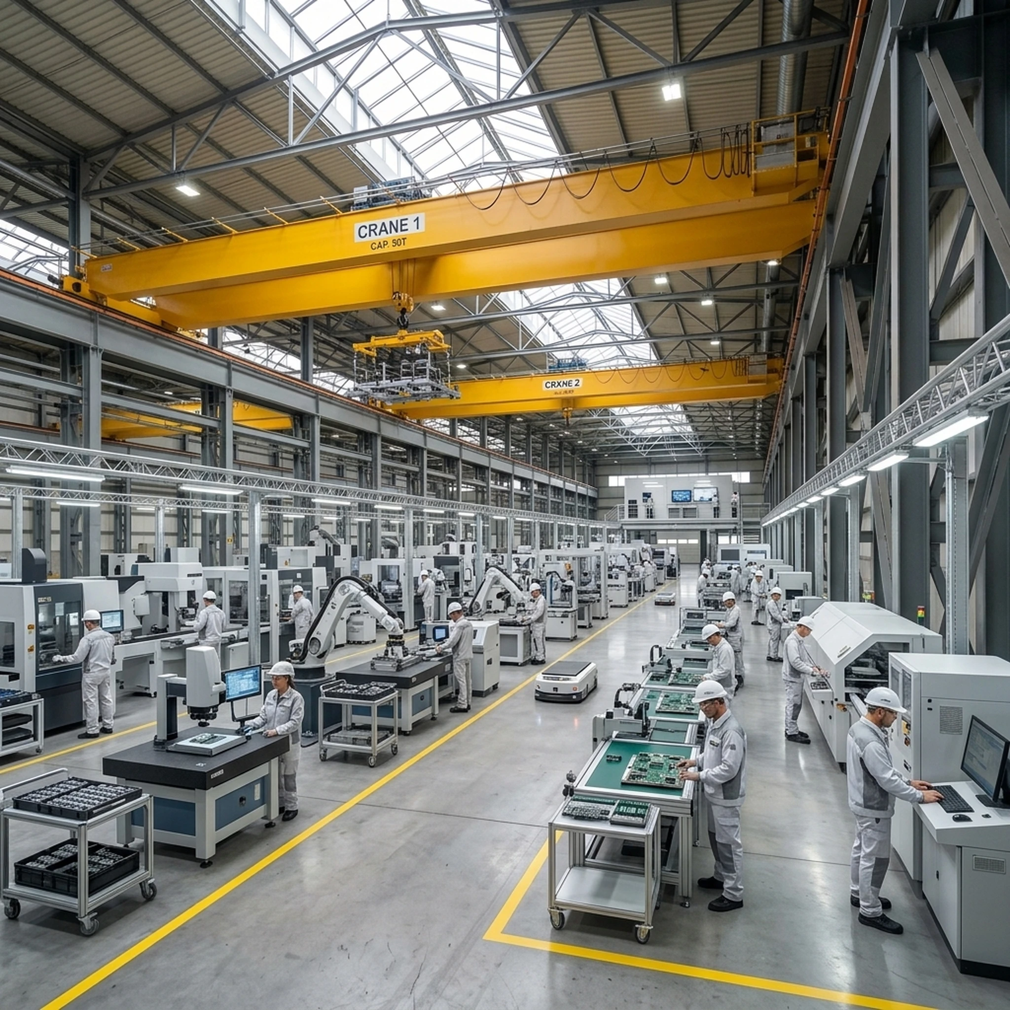 Produktionshalle nach der Maschinen- und Betreiberbelegung im Industriehalle-Modell
