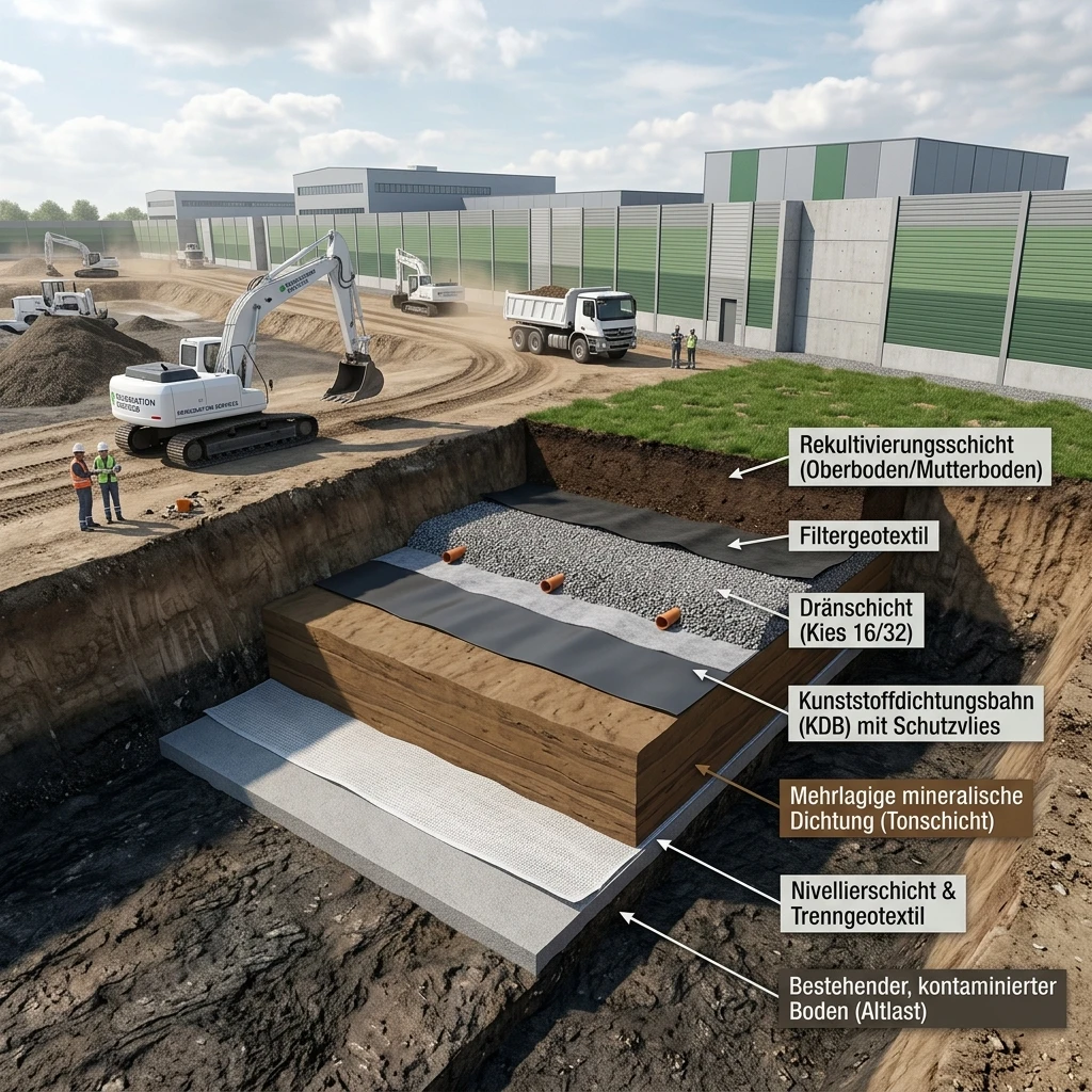 Visualisierungsablaufdiagramm zur Altlastenkapselung und Bodensanierung von StratumCGI